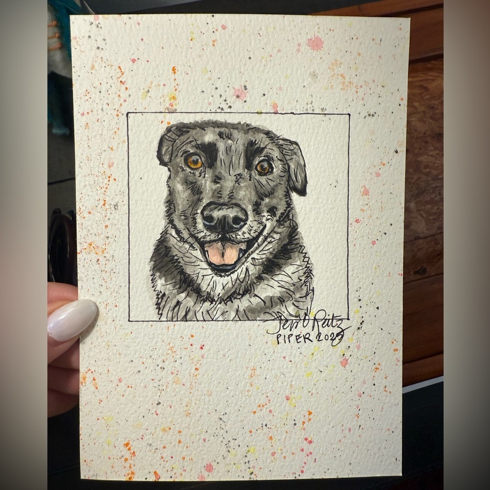 CUSTOM Watercolor and Pen Pet Portrait 5x7 - Picture 3 of 14